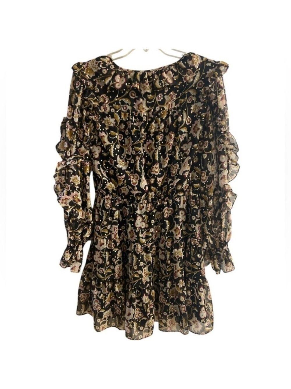 1. State Floral Black Dress mini ruffled might out Medium NWT - Picture 4 of 12